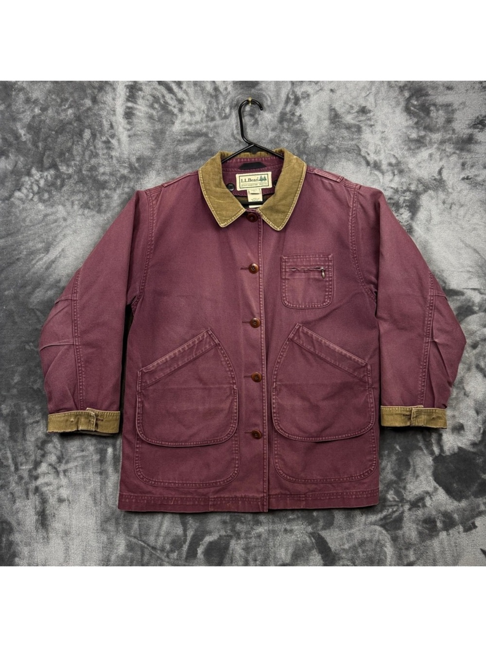 LLbean field coat barn jacket chore plum corduroy plaid lined coat burgundy - Picture 7 of 13